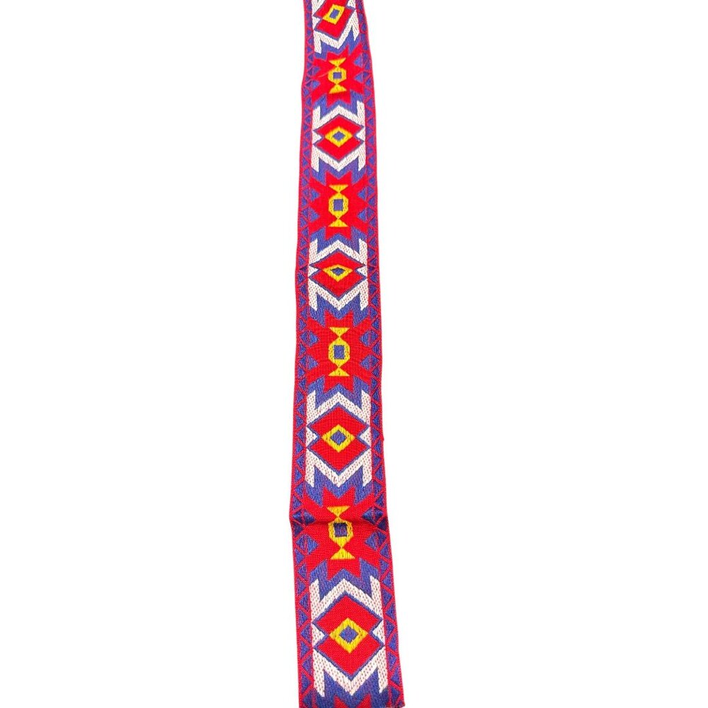 Colorful Southwestern Woven Jacquard Ribbon Trim Red & Blue Geometric Pattern 2